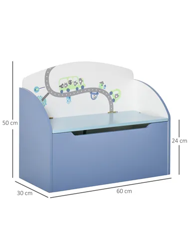 HOMCOM Kids Wooden Toy Box Children Storage Chest Bench Organiser Safety Hinge Bedroom Playroom Furniture Blue