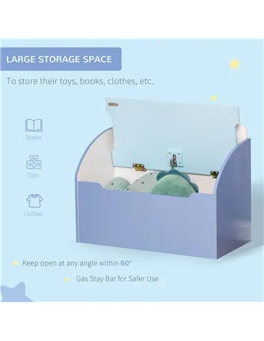 HOMCOM Kids Wooden Toy Box Children Storage Chest Bench Organiser Safety Hinge Bedroom Playroom Furniture Blue