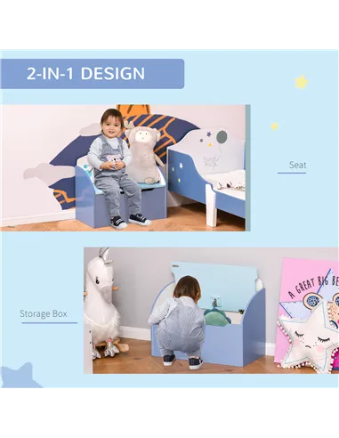 HOMCOM Kids Wooden Toy Box Children Storage Chest Bench Organiser Safety Hinge Bedroom Playroom Furniture Blue