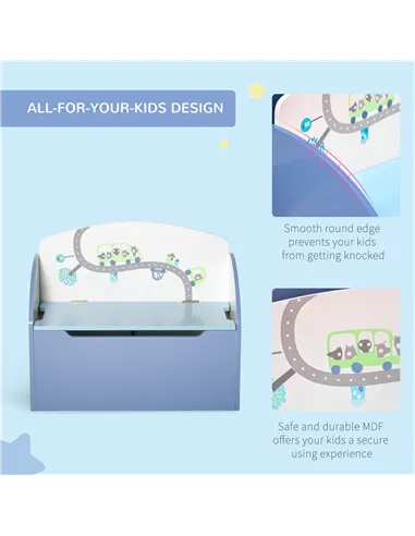 HOMCOM Kids Wooden Toy Box Children Storage Chest Bench Organiser Safety Hinge Bedroom Playroom Furniture Blue