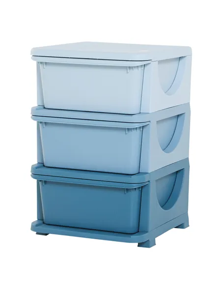 HOMCOM Kids Storage Units with 3 Drawers 3 Tier Chest Vertical Dresser Tower Toy Organiser for Nursery Playroom Kindergarten Blu