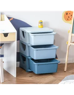 HOMCOM Kids Storage Units with 3 Drawers 3 Tier Chest Vertical Dresser Tower Toy Organiser for Nursery Playroom Kindergarten Blu 2