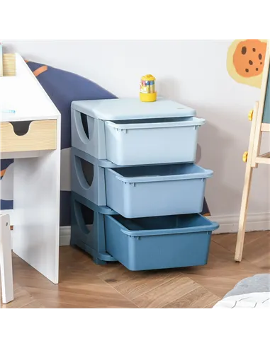 HOMCOM Kids Storage Units with 3 Drawers 3 Tier Chest Vertical Dresser Tower Toy Organiser for Nursery Playroom Kindergarten Blu