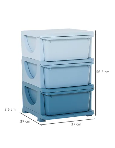 HOMCOM Kids Storage Units with 3 Drawers 3 Tier Chest Vertical Dresser Tower Toy Organiser for Nursery Playroom Kindergarten Blu