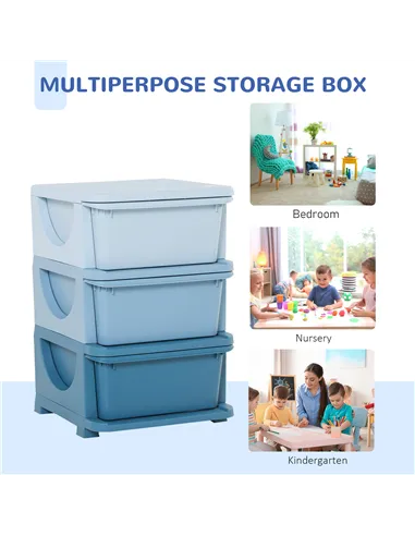 HOMCOM Kids Storage Units with 3 Drawers 3 Tier Chest Vertical Dresser Tower Toy Organiser for Nursery Playroom Kindergarten Blu