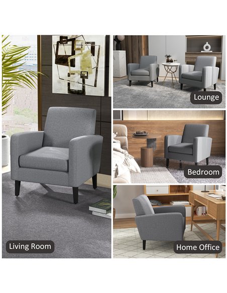 HOMCOM 2 Pieces Modern Armchairs with Rubber Wood Legs, Upholstered Accent Chairs, Single Sofa for Living Room, Bedroom, Grey