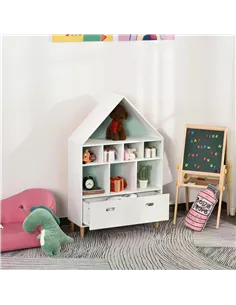 HOMCOM Kids House-Designed Bookshelf, with Drawer – Blue & White 2