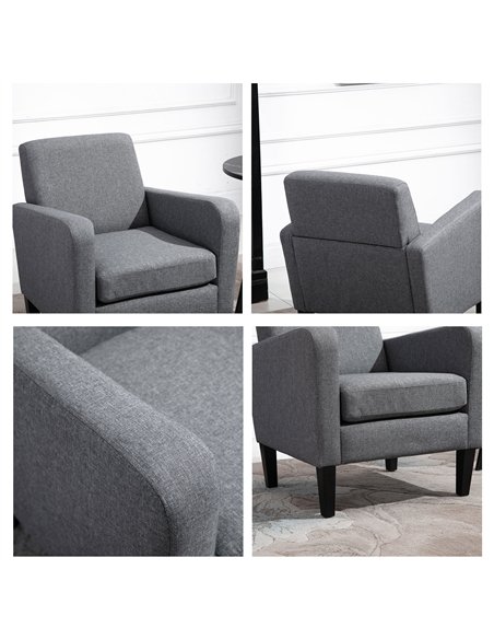 HOMCOM 2 Pieces Modern Armchairs with Rubber Wood Legs, Upholstered Accent Chairs, Single Sofa for Living Room, Bedroom, Grey