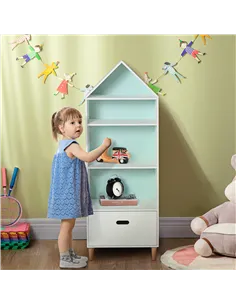 HOMCOM Kids Children Wooden Bookcase w/Drawer Bedroom Furniture Bookshelf Storage Rack Display Unit Toys Games Organisation Cabi 2