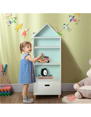 HOMCOM Kids Children Wooden Bookcase w/Drawer Bedroom Furniture Bookshelf Storage Rack Display Unit Toys Games Organisation Cabi