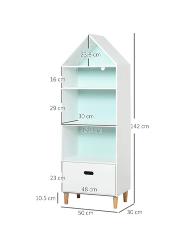 HOMCOM Kids Children Wooden Bookcase w/Drawer Bedroom Furniture Bookshelf Storage Rack Display Unit Toys Games Organisation Cabi