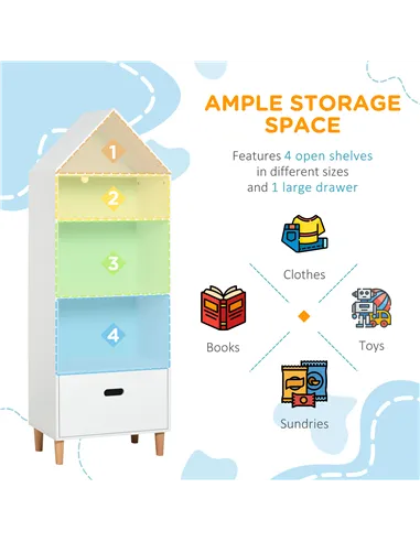 HOMCOM Kids Children Wooden Bookcase w/Drawer Bedroom Furniture Bookshelf Storage Rack Display Unit Toys Games Organisation Cabi