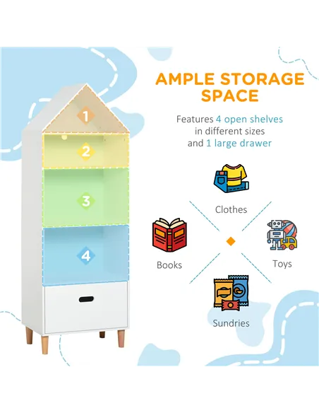 HOMCOM Kids Children Wooden Bookcase w/Drawer Bedroom Furniture Bookshelf Storage Rack Display Unit Toys Games Organisation Cabi