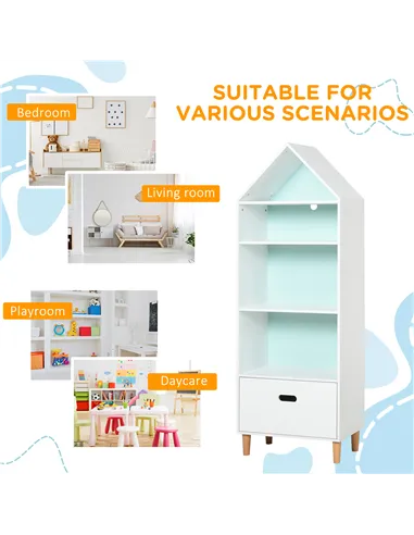HOMCOM Kids Children Wooden Bookcase w/Drawer Bedroom Furniture Bookshelf Storage Rack Display Unit Toys Games Organisation Cabi