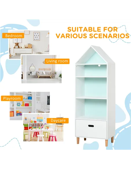 HOMCOM Kids Children Wooden Bookcase w/Drawer Bedroom Furniture Bookshelf Storage Rack Display Unit Toys Games Organisation Cabi