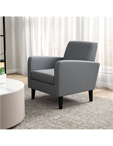 HOMCOM 2 Pieces Modern Armchairs with Rubber Wood Legs, Upholstered Accent Chairs, Single Sofa for Living Room, Bedroom, Grey