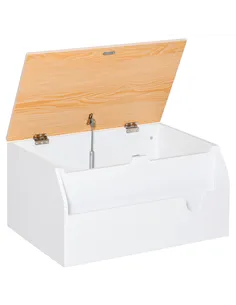 HOMCOM Wooden Kids Toy Box Children Storage Chest Organiser Book Slot Safety Hinge Playroom Furniture White