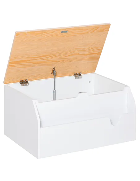 HOMCOM Wooden Kids Toy Box Children Storage Chest Organiser Book Slot Safety Hinge Playroom Furniture White