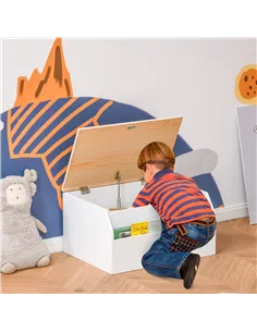 HOMCOM Wooden Kids Toy Box Children Storage Chest Organiser Book Slot Safety Hinge Playroom Furniture White 2