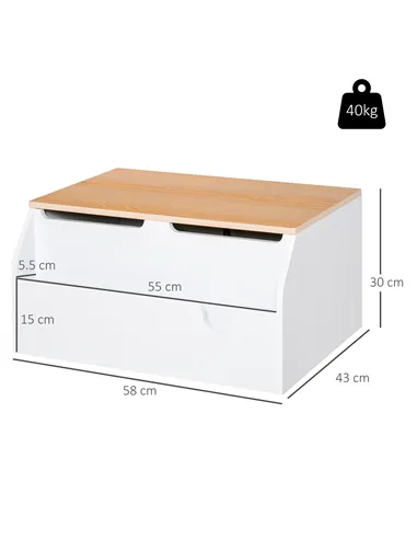 HOMCOM Wooden Kids Toy Box Children Storage Chest Organiser Book Slot Safety Hinge Playroom Furniture White