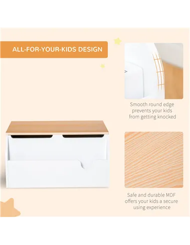 HOMCOM Wooden Kids Toy Box Children Storage Chest Organiser Book Slot Safety Hinge Playroom Furniture White