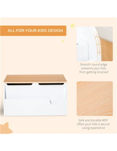 HOMCOM Wooden Kids Toy Box Children Storage Chest Organiser Book Slot Safety Hinge Playroom Furniture White