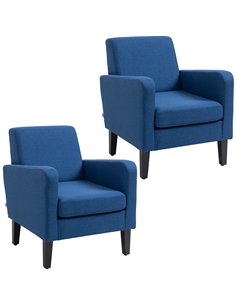 HOMCOM 2 Pieces Modern Armchairs with Rubber Wood Legs, Upholstered Accent Chairs, Single Sofa for Living Room, Bedroom, Blue