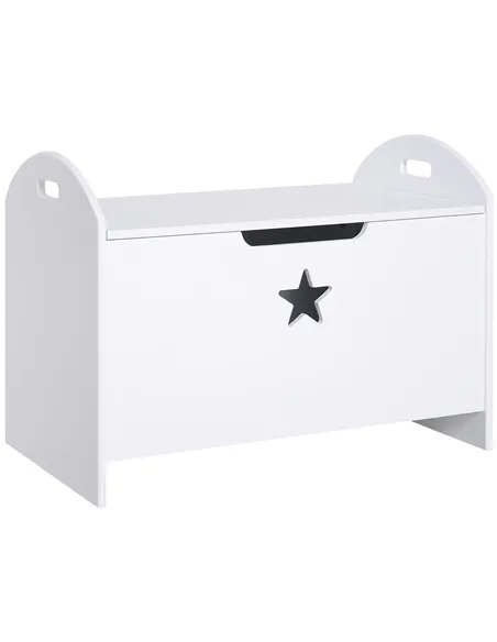 HOMCOM Kids Wooden Toy Box Organizer Children's Toy Storage with Lid Safety Hinge Side Handle Playroom Furniture White