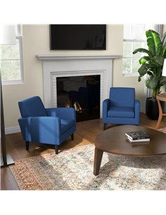HOMCOM 2 Pieces Modern Armchairs with Rubber Wood Legs, Upholstered Accent Chairs, Single Sofa for Living Room, Bedroom, Blue 2