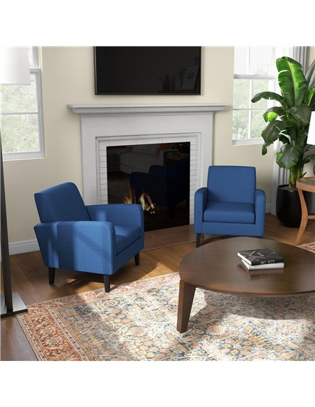 HOMCOM 2 Pieces Modern Armchairs with Rubber Wood Legs, Upholstered Accent Chairs, Single Sofa for Living Room, Bedroom, Blue