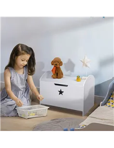 HOMCOM Kids Wooden Toy Box Organizer Children's Toy Storage with Lid Safety Hinge Side Handle Playroom Furniture White 2