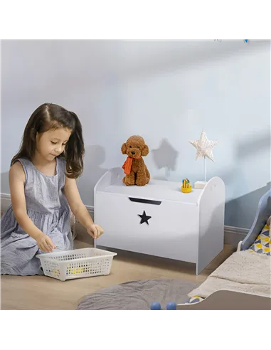 HOMCOM Kids Wooden Toy Box Organizer Children's Toy Storage with Lid Safety Hinge Side Handle Playroom Furniture White