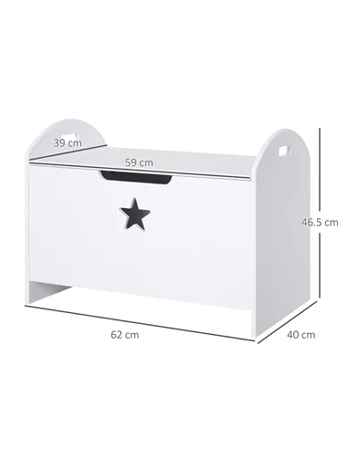 HOMCOM Kids Wooden Toy Box Organizer Children's Toy Storage with Lid Safety Hinge Side Handle Playroom Furniture White