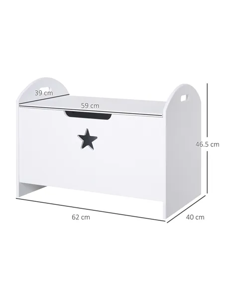 HOMCOM Kids Wooden Toy Box Organizer Children's Toy Storage with Lid Safety Hinge Side Handle Playroom Furniture White