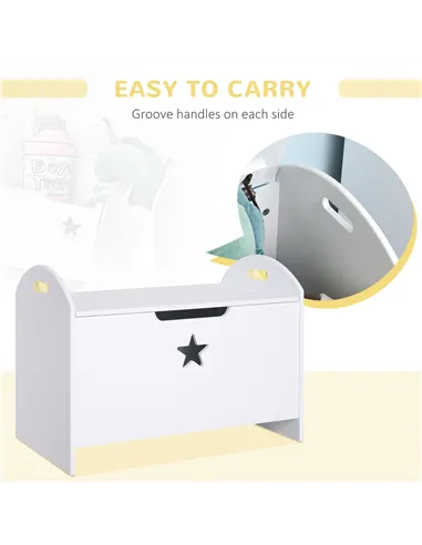 HOMCOM Kids Wooden Toy Box Organizer Children's Toy Storage with Lid Safety Hinge Side Handle Playroom Furniture White
