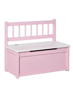 HOMCOM 2 In 1 Wooden Toy Box, Seat Storage Bench, Storage Chest Cabinet Organiser with Safety Pneumatic Rod, Pink