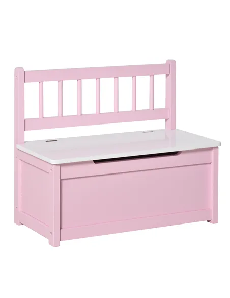 HOMCOM 2 In 1 Wooden Toy Box, Seat Storage Bench, Storage Chest Cabinet Organiser with Safety Pneumatic Rod, Pink