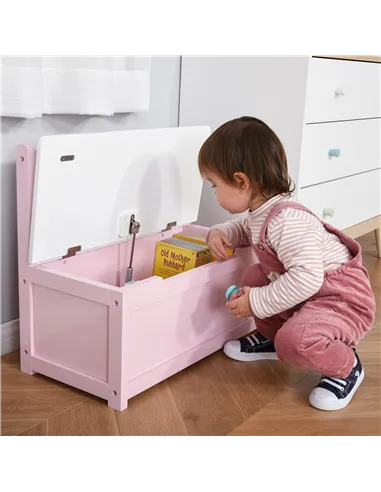 HOMCOM 2 In 1 Wooden Toy Box, Seat Storage Bench, Storage Chest Cabinet Organiser with Safety Pneumatic Rod, Pink