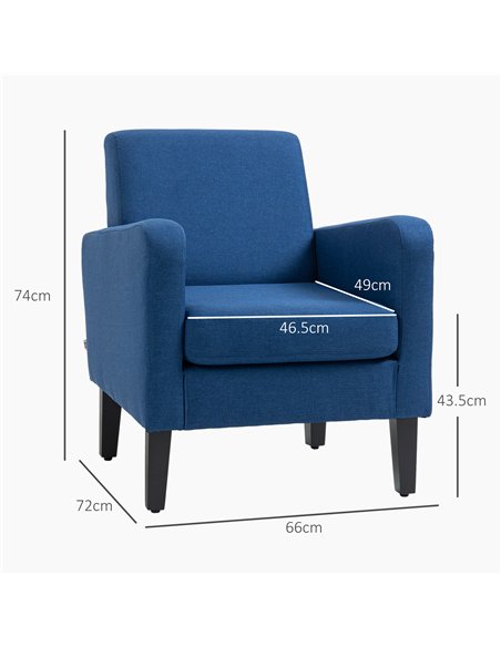 HOMCOM 2 Pieces Modern Armchairs with Rubber Wood Legs, Upholstered Accent Chairs, Single Sofa for Living Room, Bedroom, Blue