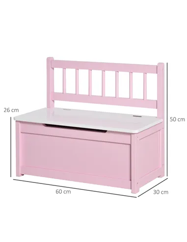 HOMCOM 2 In 1 Wooden Toy Box, Seat Storage Bench, Storage Chest Cabinet Organiser with Safety Pneumatic Rod, Pink