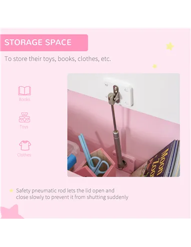 HOMCOM 2 In 1 Wooden Toy Box, Seat Storage Bench, Storage Chest Cabinet Organiser with Safety Pneumatic Rod, Pink