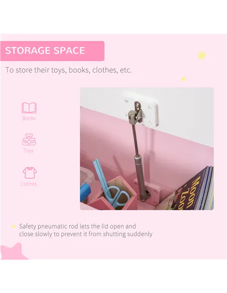 HOMCOM 2 In 1 Wooden Toy Box, Seat Storage Bench, Storage Chest Cabinet Organiser with Safety Pneumatic Rod, Pink