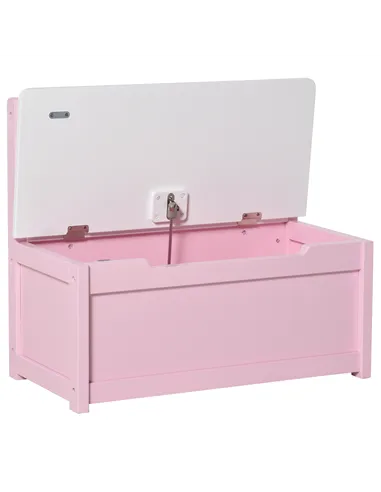 HOMCOM 2 In 1 Wooden Toy Box, Seat Storage Bench, Storage Chest Cabinet Organiser with Safety Pneumatic Rod, Pink
