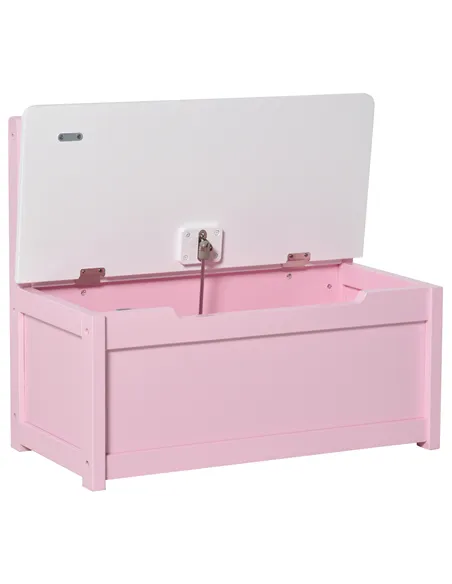 HOMCOM 2 In 1 Wooden Toy Box, Seat Storage Bench, Storage Chest Cabinet Organiser with Safety Pneumatic Rod, Pink