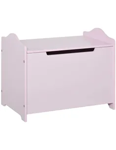 HOMCOM Wooden Kids Toy Box Children Storage Organizer Chest Safety Hinge Playroom Furniture Pink