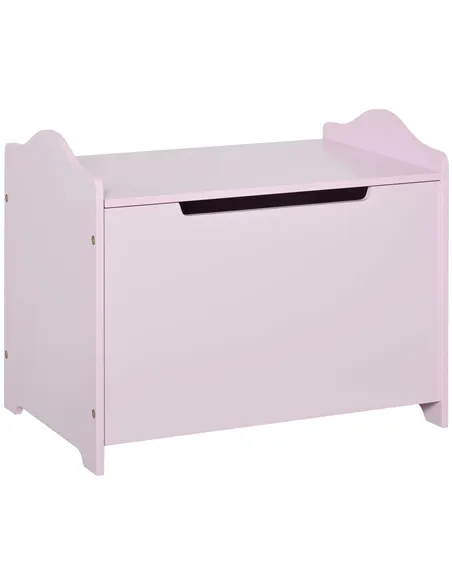 HOMCOM Wooden Kids Toy Box Children Storage Organizer Chest Safety Hinge Playroom Furniture Pink