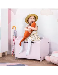 HOMCOM Wooden Kids Toy Box Children Storage Organizer Chest Safety Hinge Playroom Furniture Pink 2
