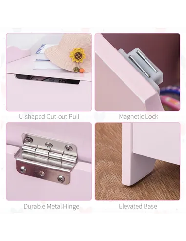 HOMCOM Wooden Kids Toy Box Children Storage Organizer Chest Safety Hinge Playroom Furniture Pink