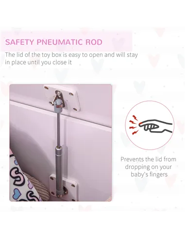 HOMCOM Wooden Kids Toy Box Children Storage Organizer Chest Safety Hinge Playroom Furniture Pink