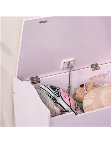 HOMCOM Wooden Kids Toy Box Children Storage Organizer Chest Safety Hinge Playroom Furniture Pink